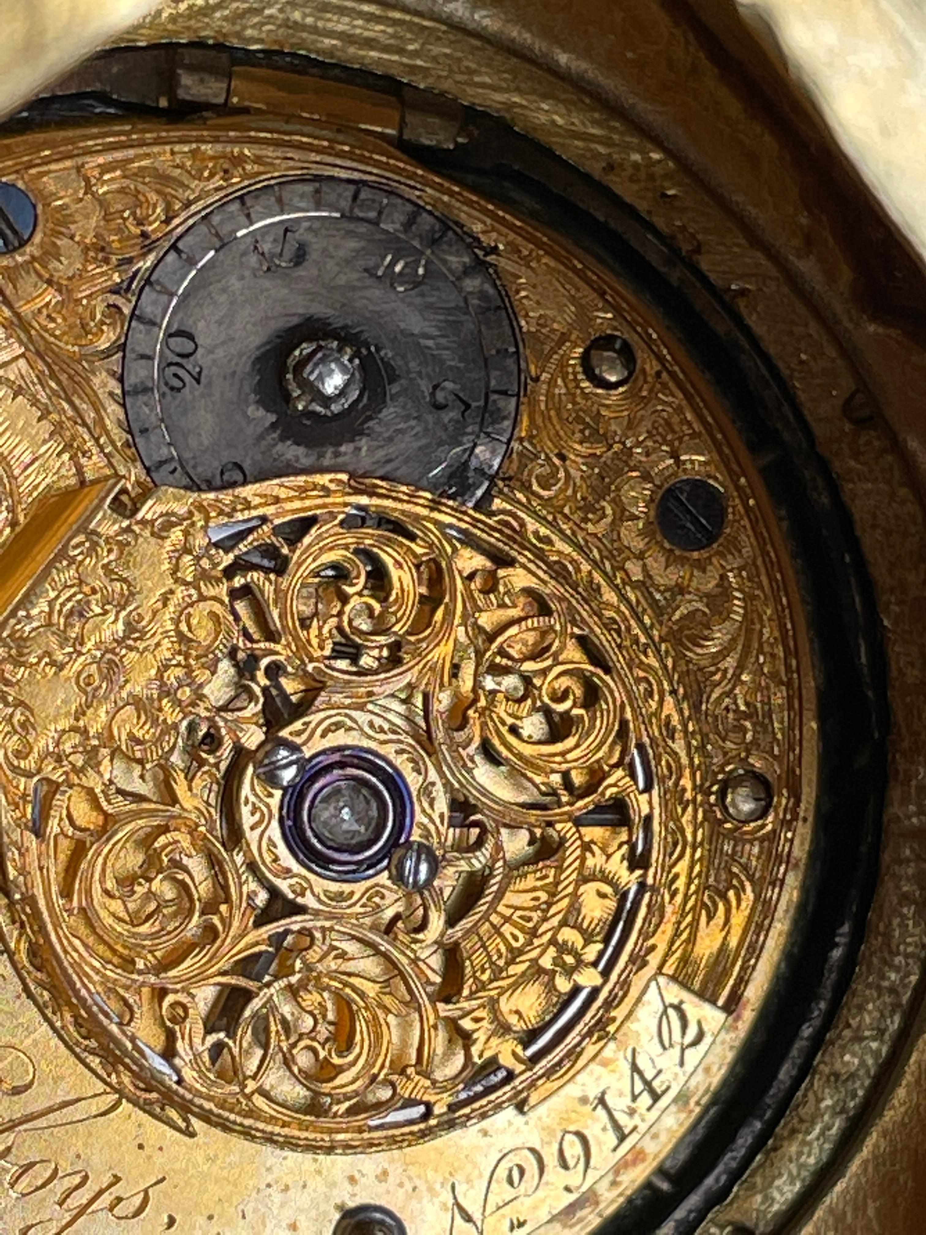 Tischuhr im gotischen Stil mit Atemberaubende antike Taschenuhr aus vergoldeter Bronze oder Gold (Vergoldet) im Angebot