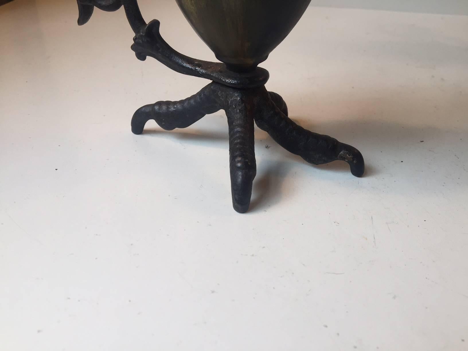 Glazed Gothic Talon, Rooster Claw Chamber Candlesticks, Early 20th Century For Sale