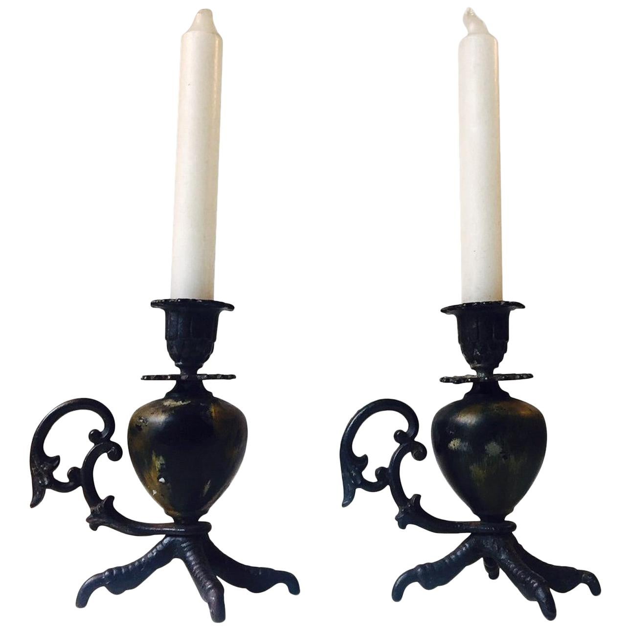 Gothic Talon, Rooster Claw Chamber Candlesticks, Early 20th Century For Sale