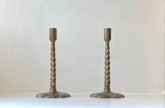 Gothic Twisted Column Candlesticks in Bronze, 19th Century, Set of 2