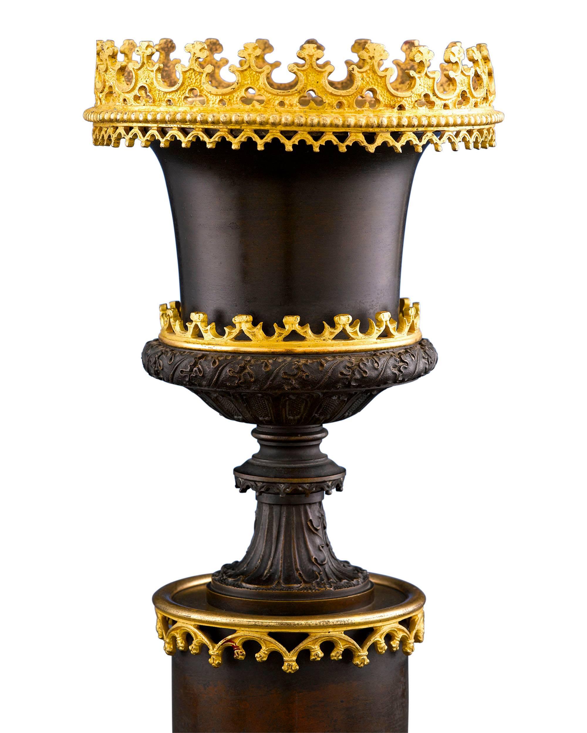 French Gothic Two-Color Bronze Urns