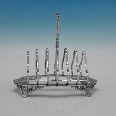 Gothic Victorian Sterling Silver Toast Rack, John Gilbert, Birmingham 1851