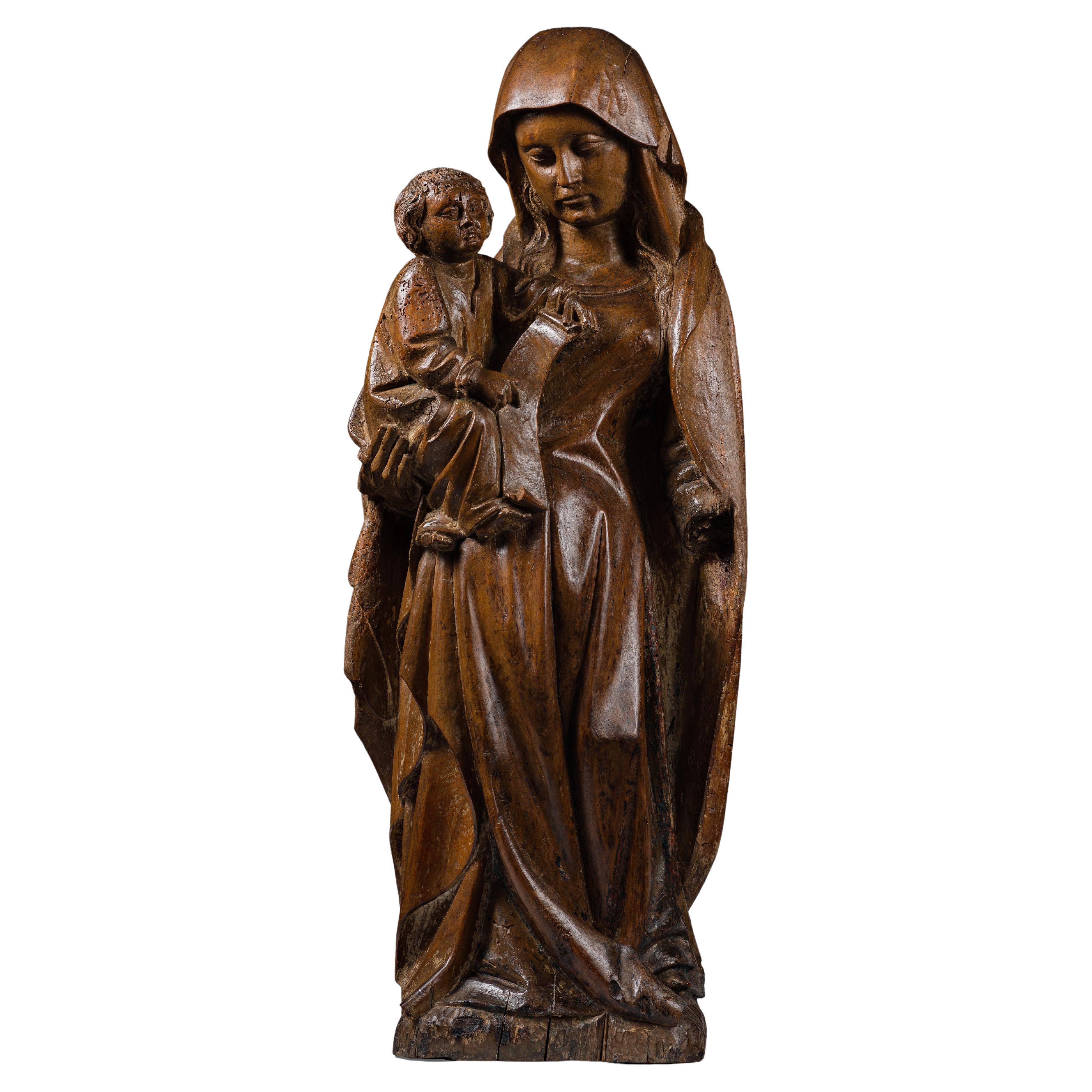 Gothic Virgin and Child with a Phylactery For Sale