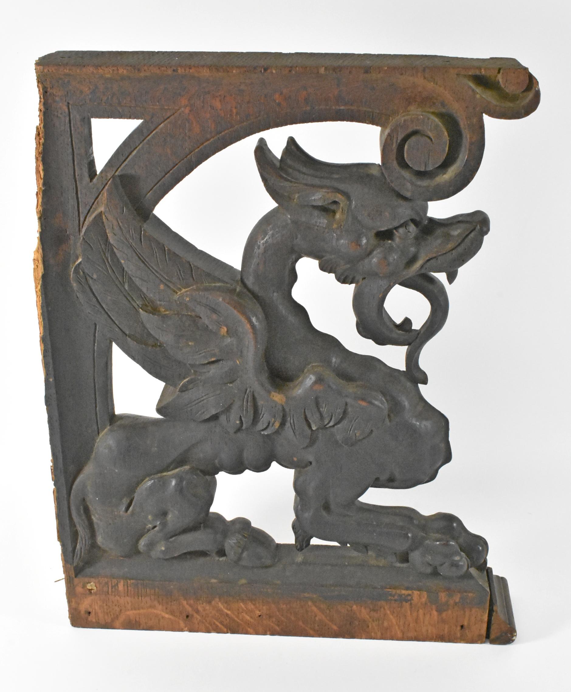 20th Century Gothic Winged Griffin Architectural Fragment in Oak For Sale