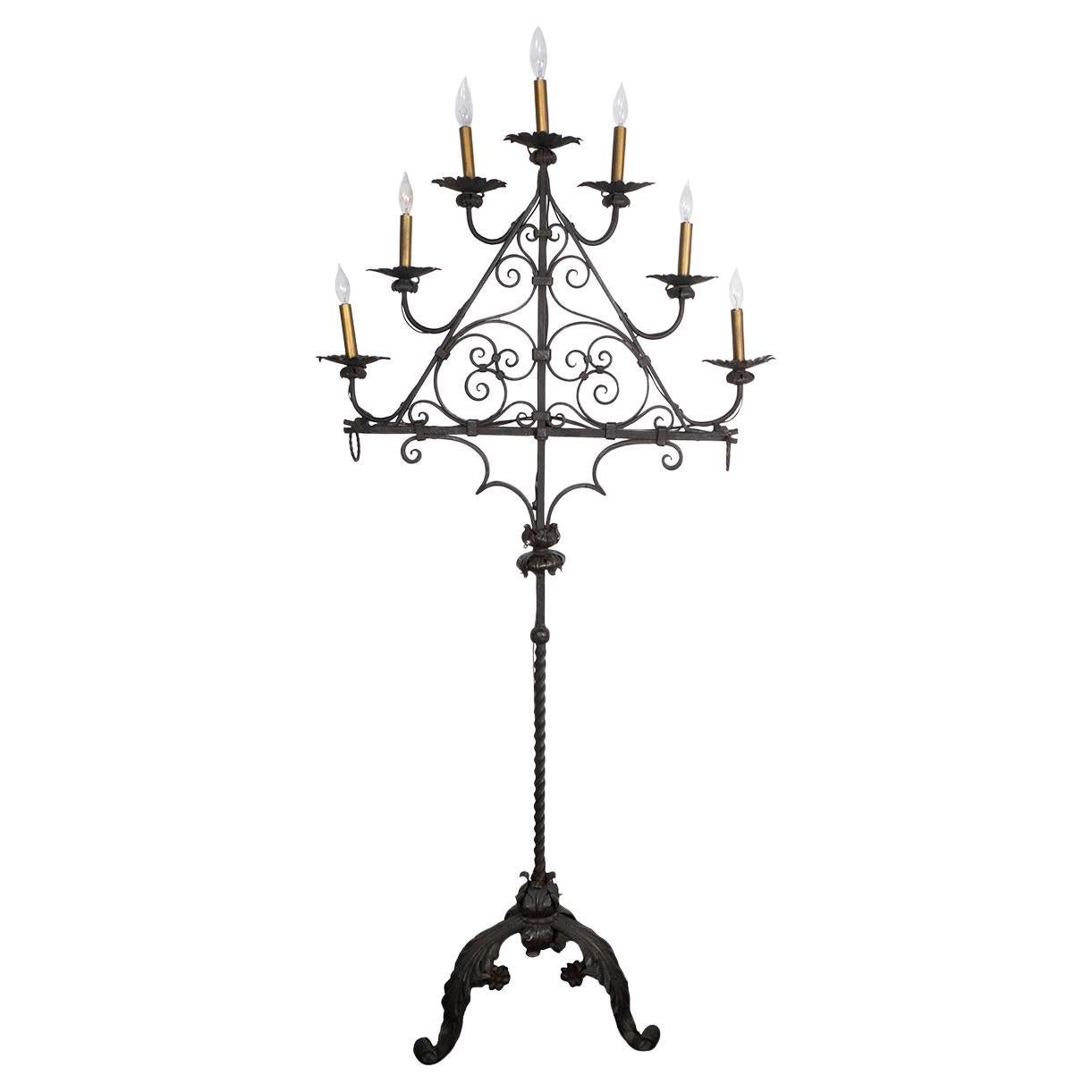 Gothic wrought iron candelabra style floor lamp