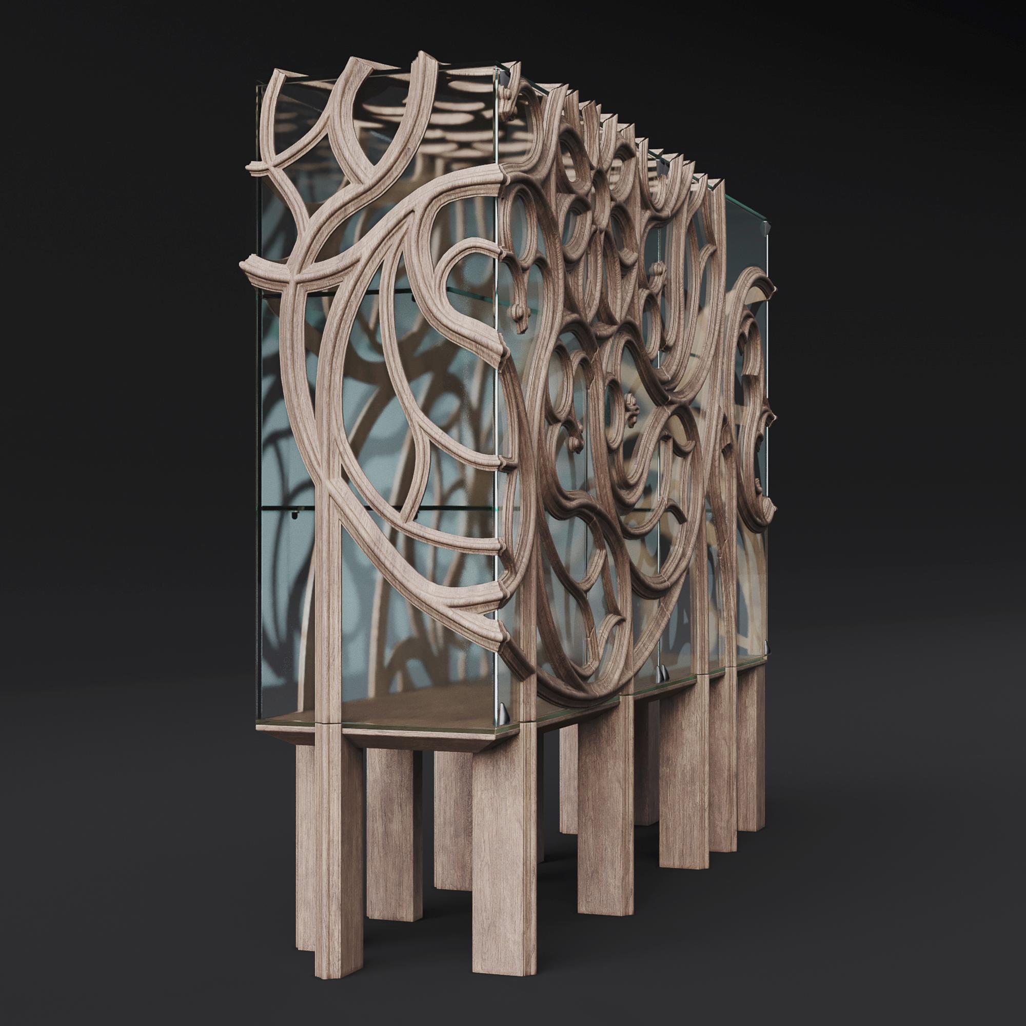 Contemporary GOTHIK/A Glass Cabinet with Oak Wood Decorations by Ferruccio Laviani For Sale