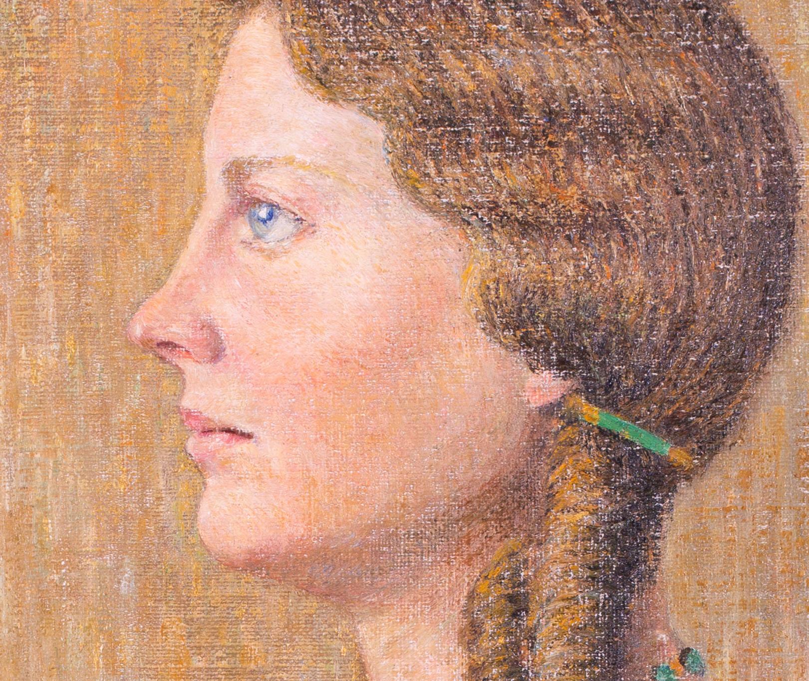 1931 Portrait oil painting by Swiss artist Gottardo Segantini or Bergsma For Sale 2