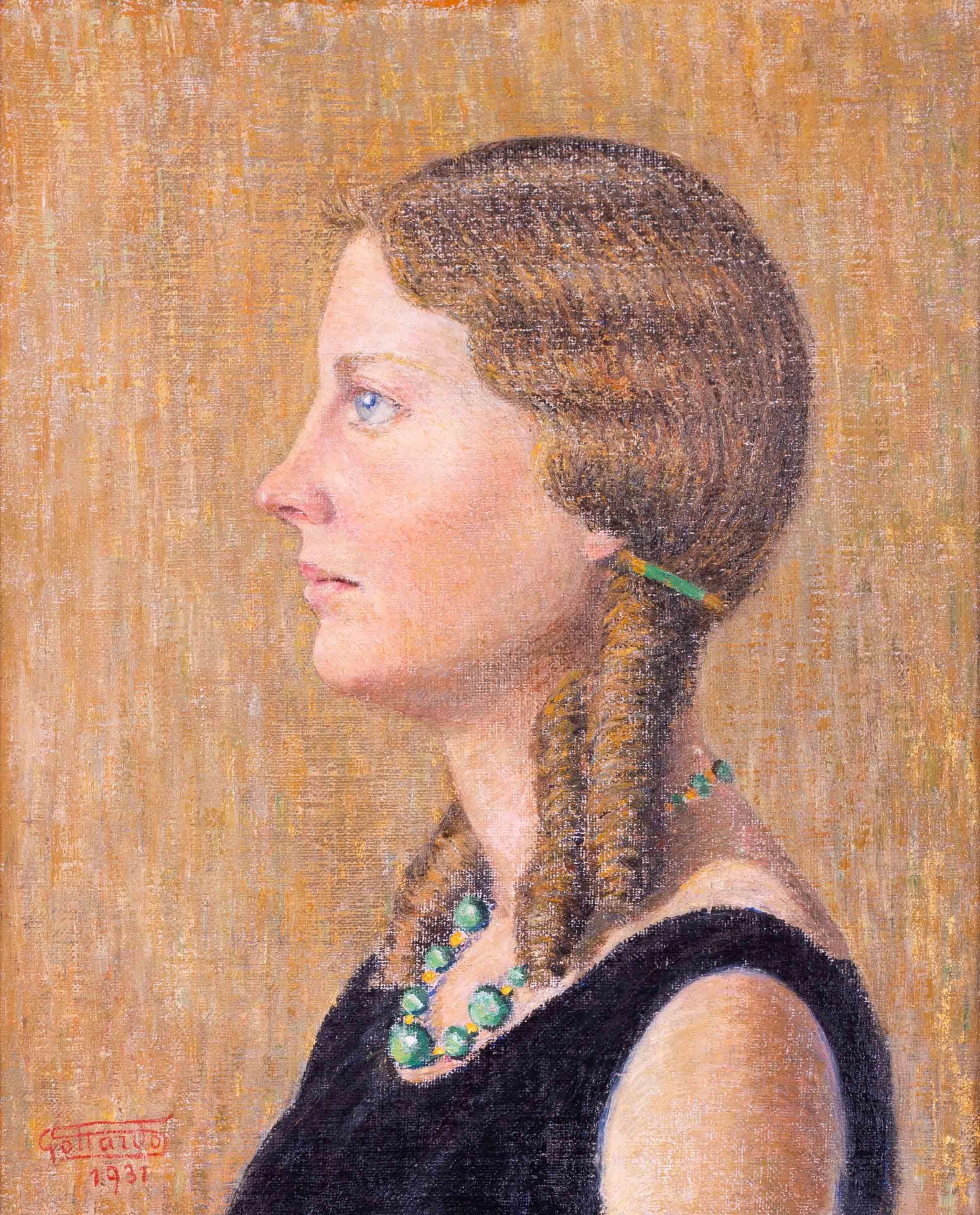 1931 Portrait oil painting by Swiss artist Gottardo Segantini or Bergsma For Sale 3