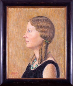 Vintage 1931 Portrait oil painting by Swiss artist Gottardo Segantini or Bergsma