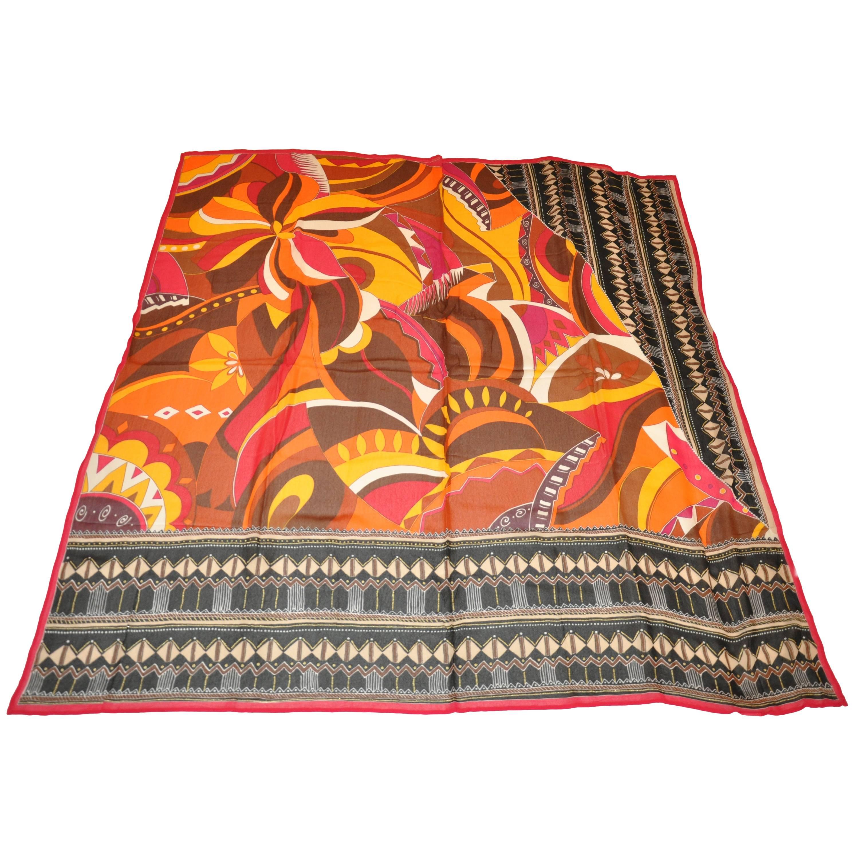Gottex Huge Vivid Multi-color bold Abstract Print Scarf