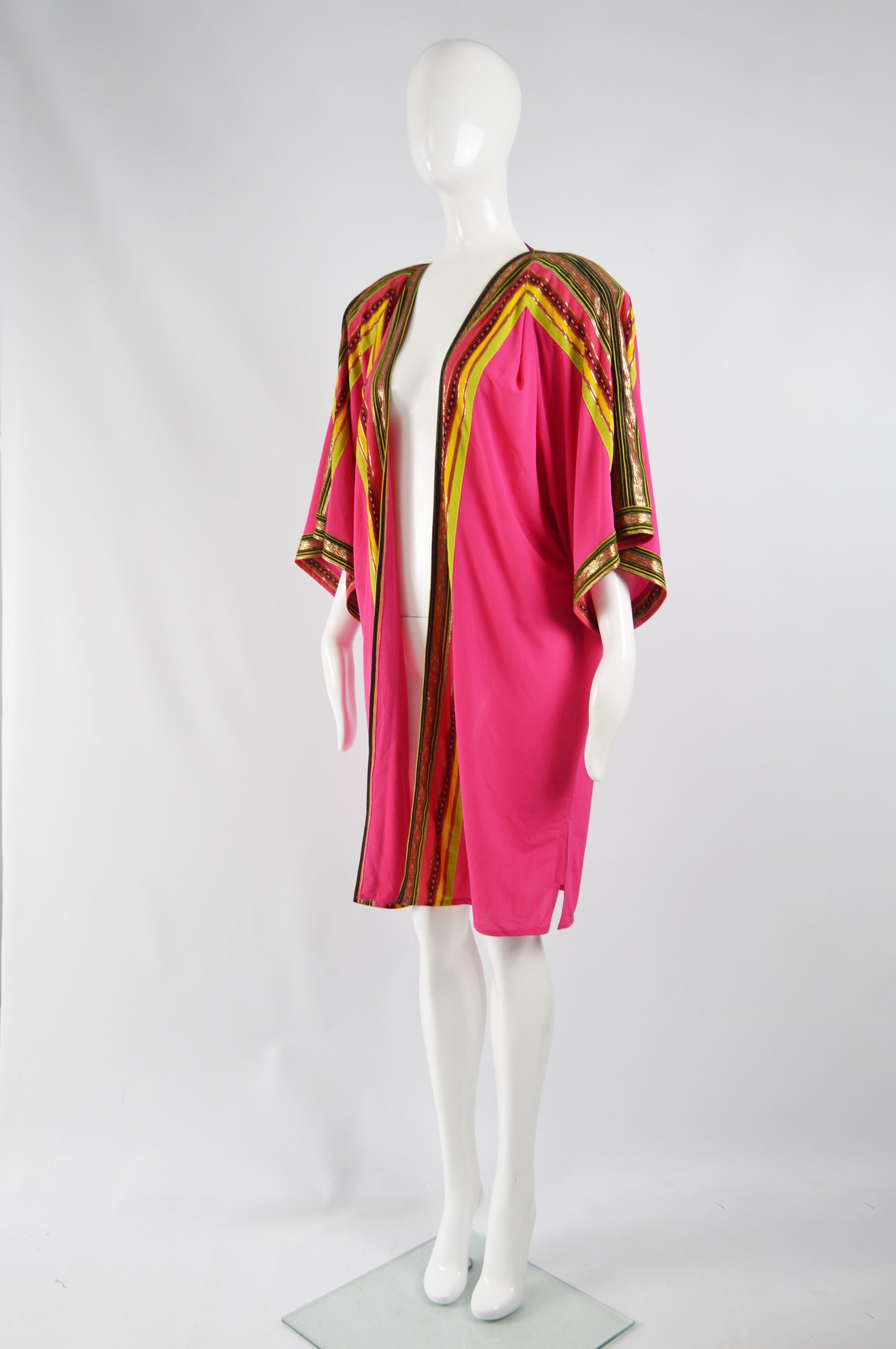 Gottex Vintage 1980s Pink Boho Brocade Kimono Robe 1