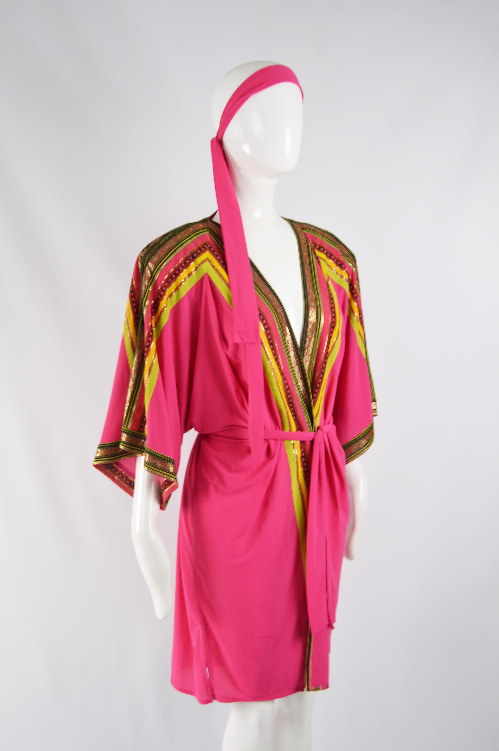 Gottex Vintage 1980s Pink Boho Brocade Kimono Robe 2