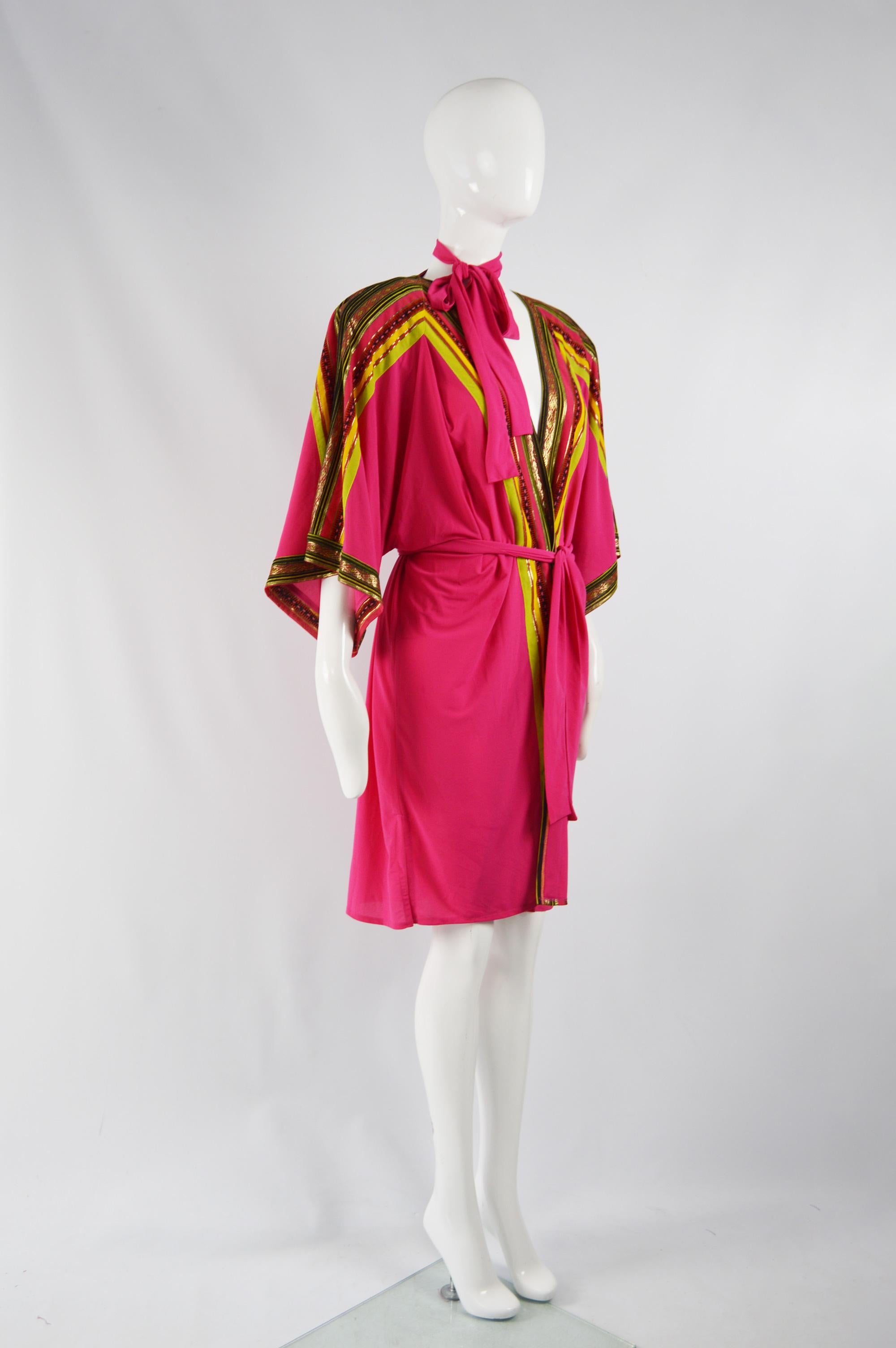 Gottex Vintage 1980s Pink Boho Brocade Kimono Robe 3