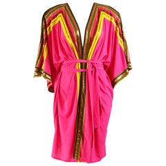 Gottex Vintage 1980s Pink Boho Brocade Kimono Robe