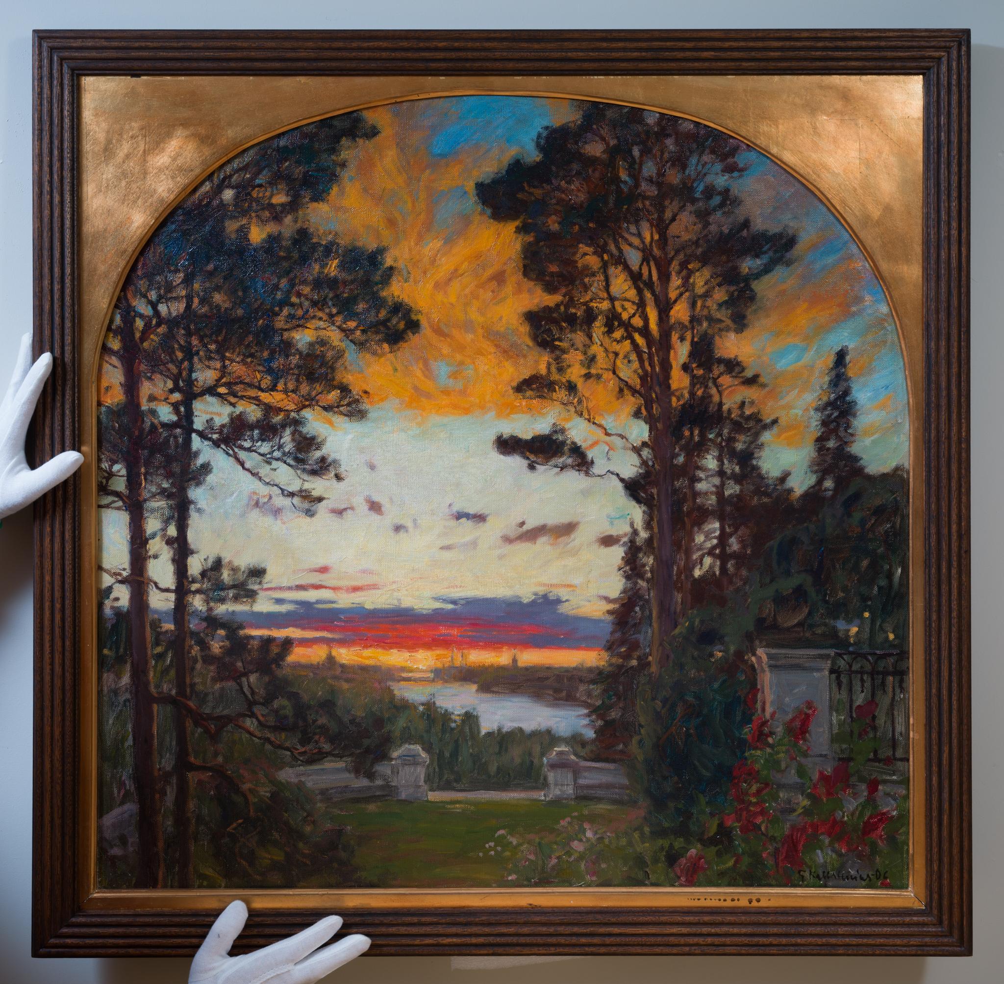 Vista de Estocolmo desde una terraza imaginaria, 1906 - Painting de Gottfrid Kallstenius 