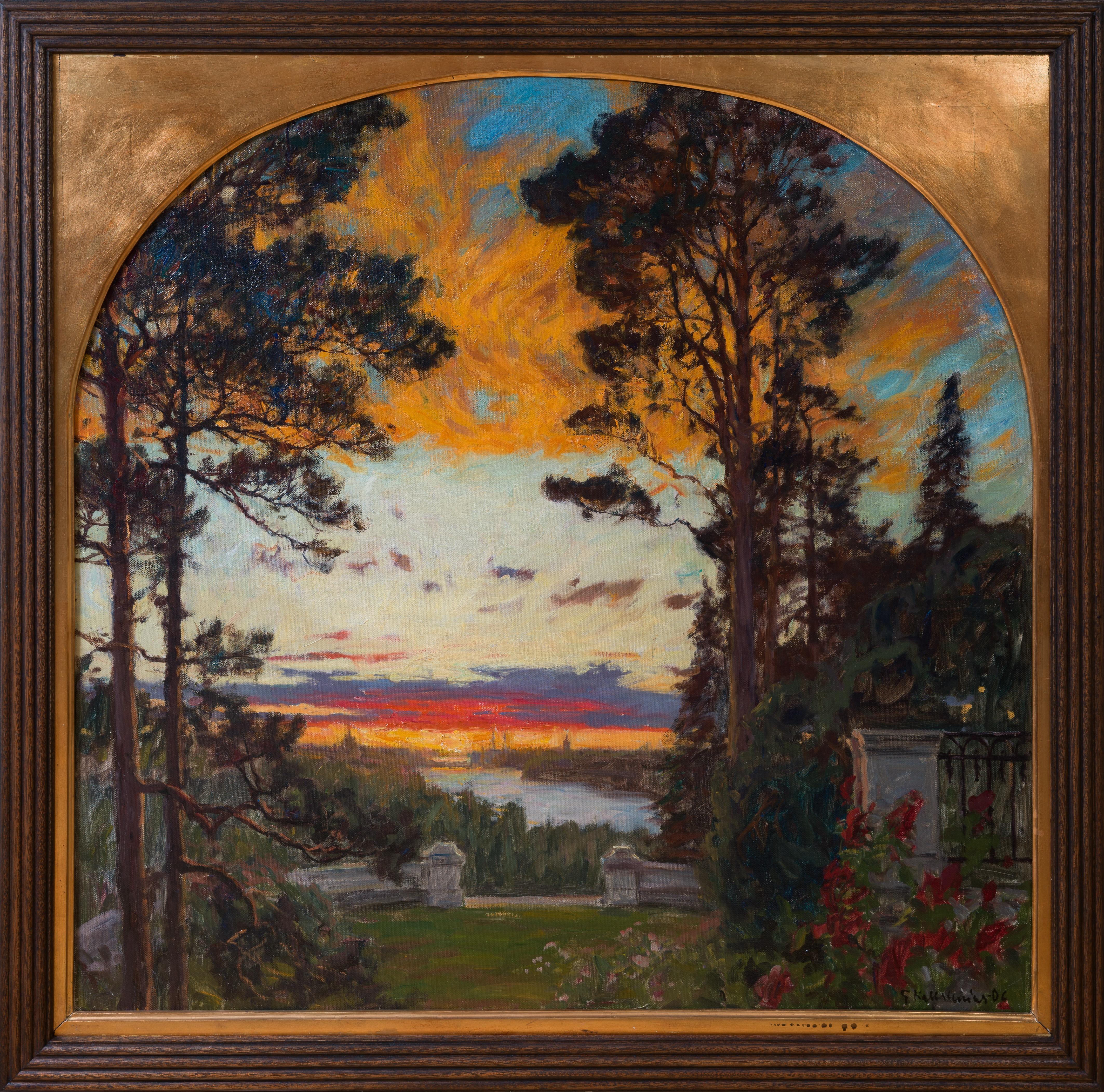 Landscape Painting de Gottfrid Kallstenius  - Vista de Estocolmo desde una terraza imaginaria, 1906