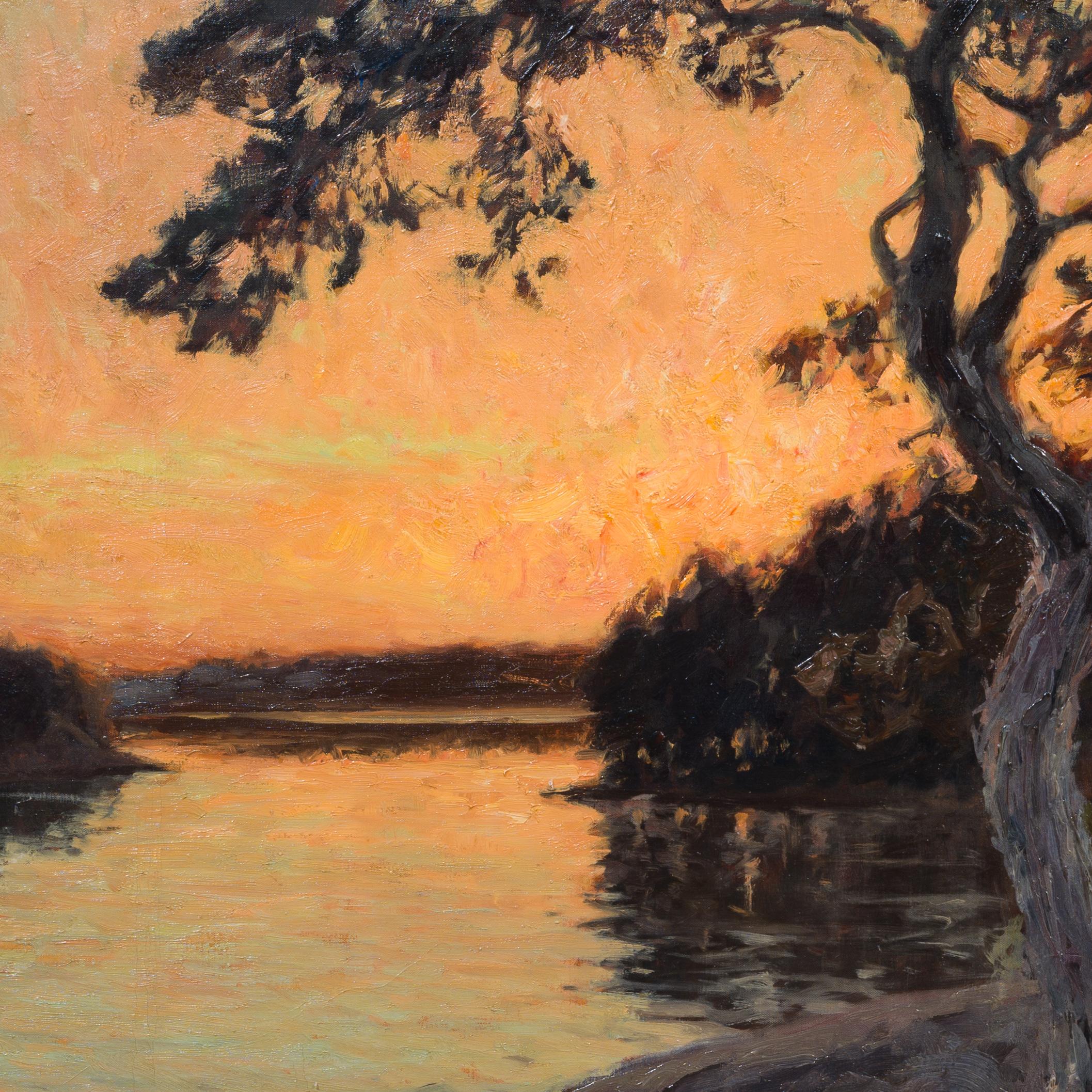 Vista da Månberget, Källvik (1912)u2028 - Figurative Painting Marrone di Gottfrid Kallstenius 