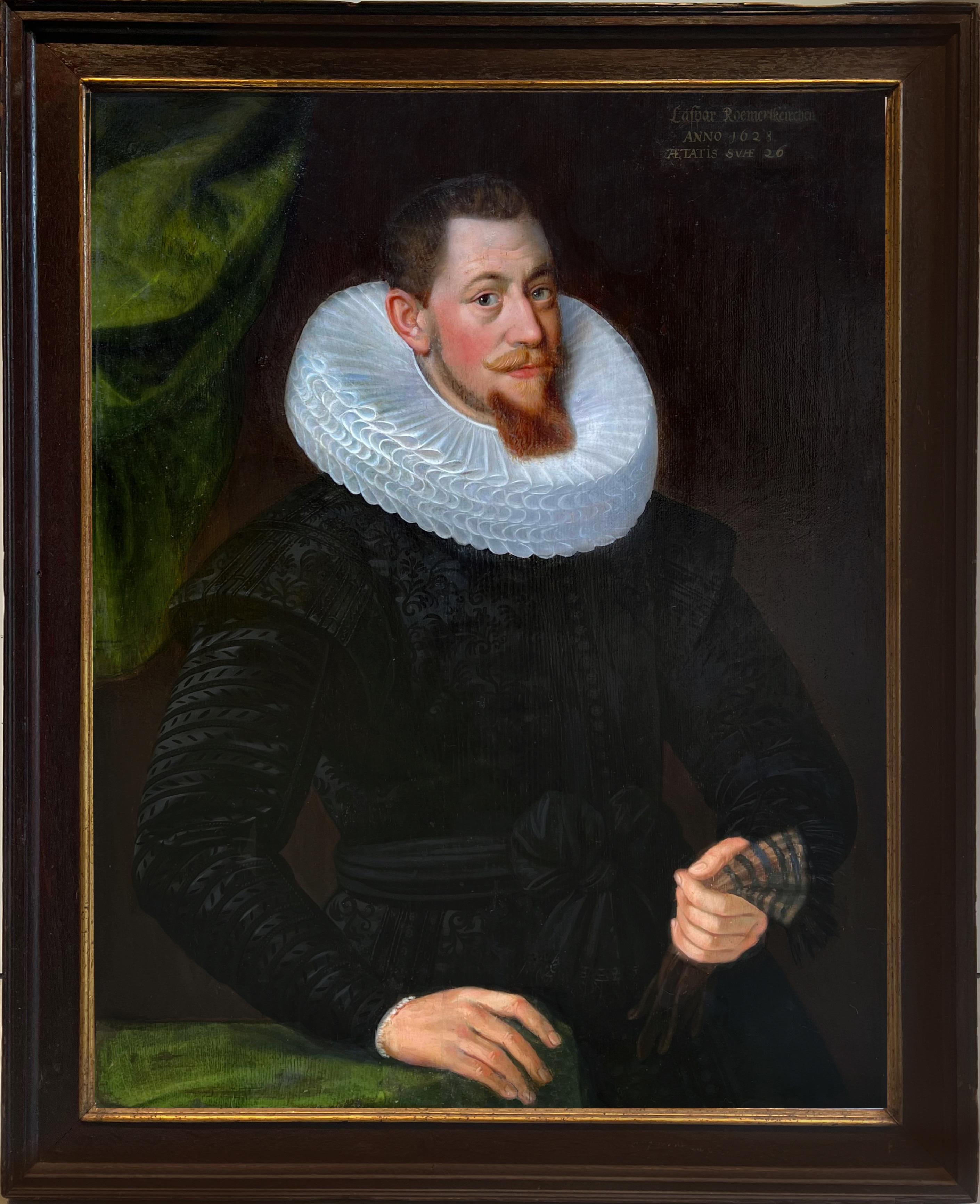 Deutsches Porträt eines Mannes aus dem 17. Jahrhundert – Weinhändler Caspar Roemerskirchen 1628 (Alte Meister), Painting, von Gottfried De Wedig