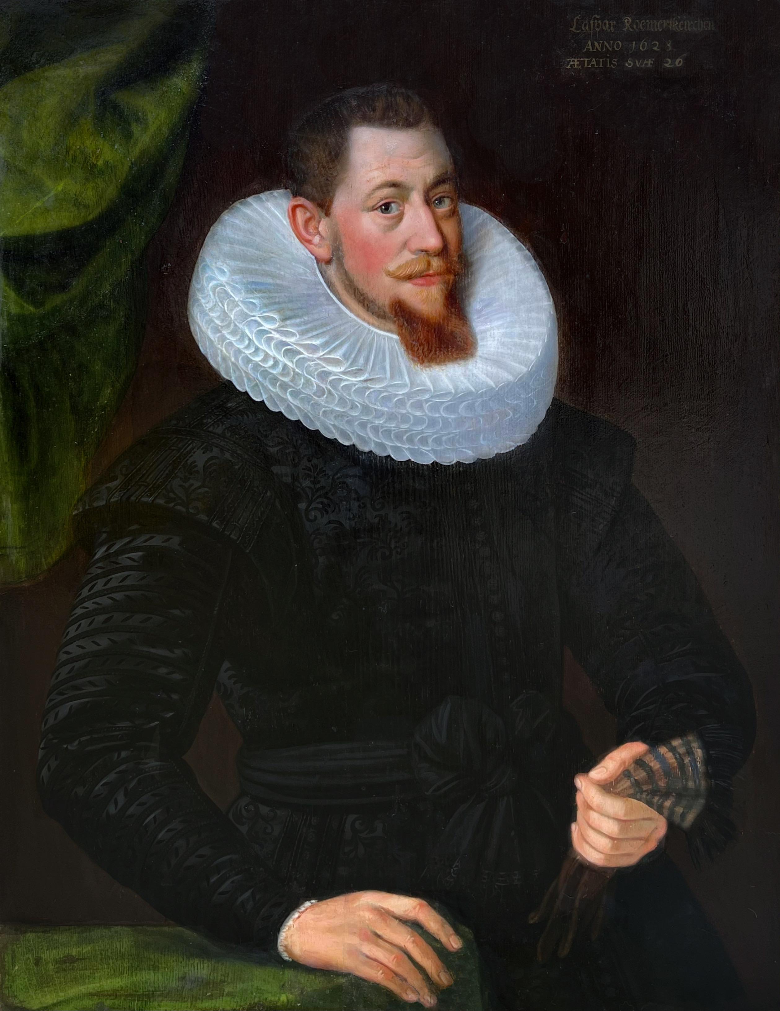Gottfried De Wedig Portrait Painting – Deutsches Porträt eines Mannes aus dem 17. Jahrhundert – Weinhändler Caspar Roemerskirchen 1628