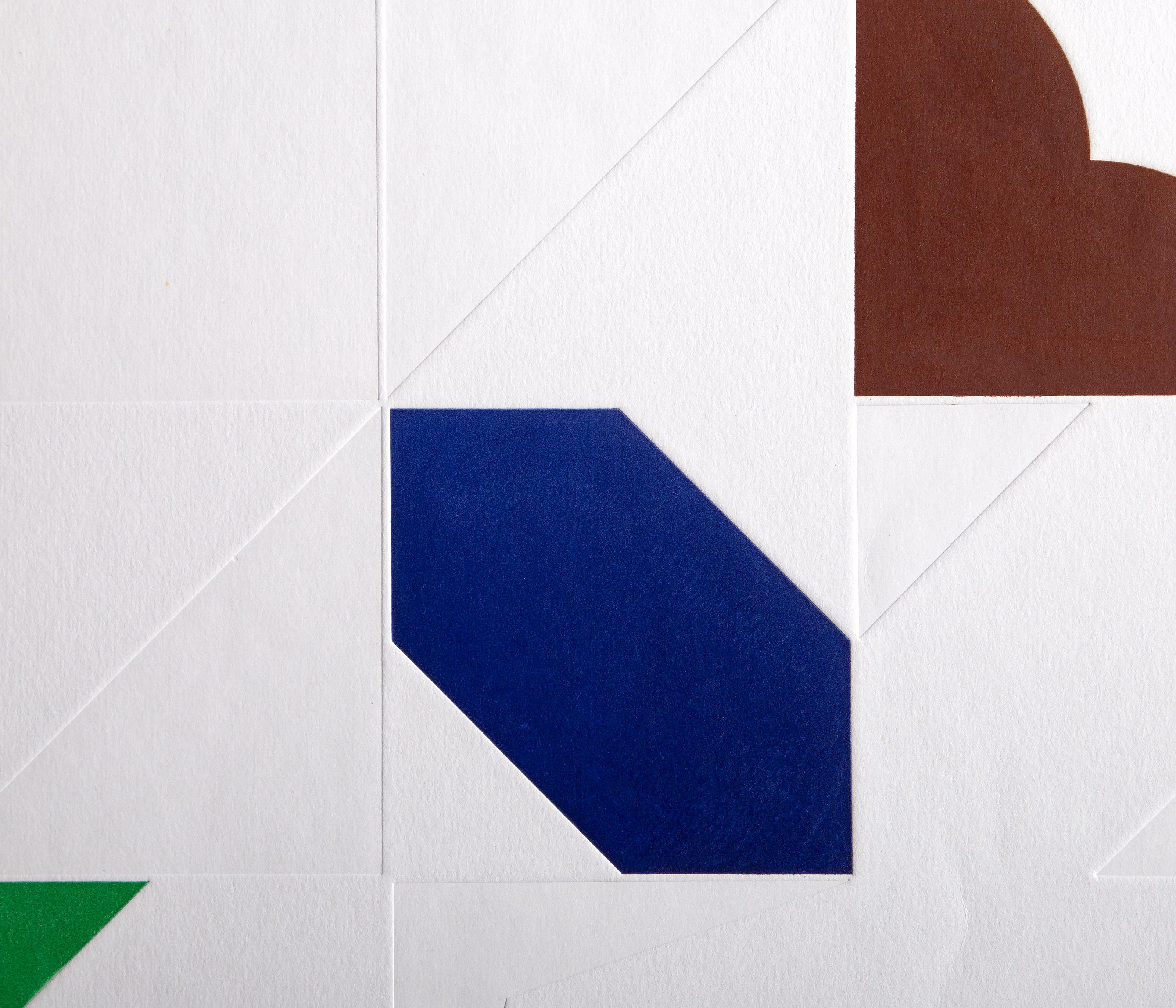 Brown, Blue, Green Composition, Abstract Geometric Screenprint and Intaglio - Print by Gottfried Honegger