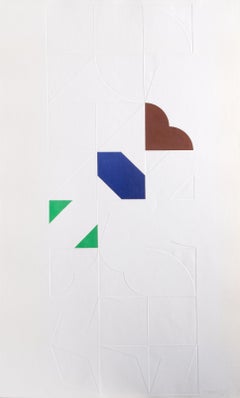 Composizione marrone, blu e verde, serigrafia geometrica astratta e calcografia