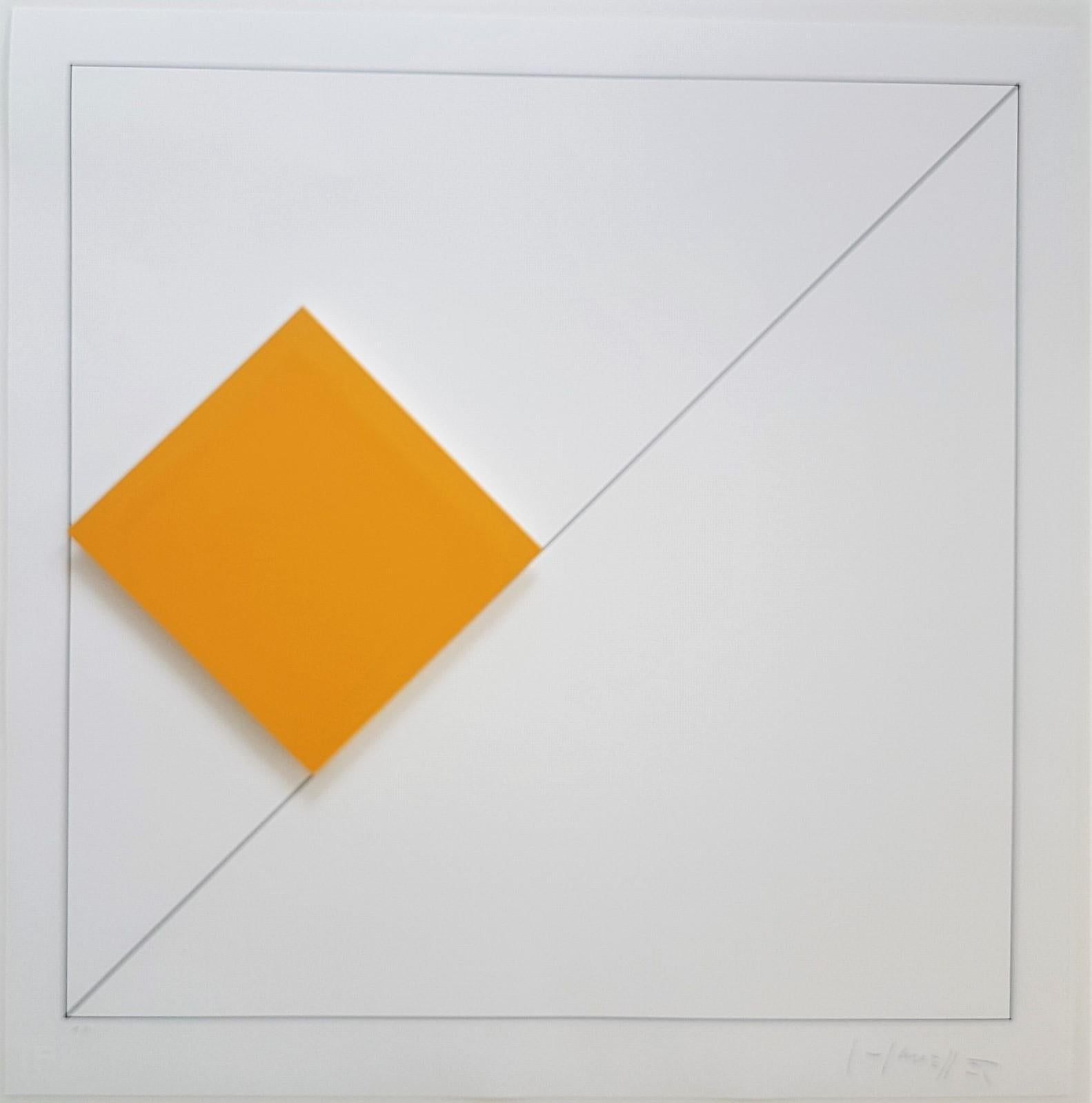 Concrete Geometric Abstract Composition with Orange - Print by Gottfried Honegger