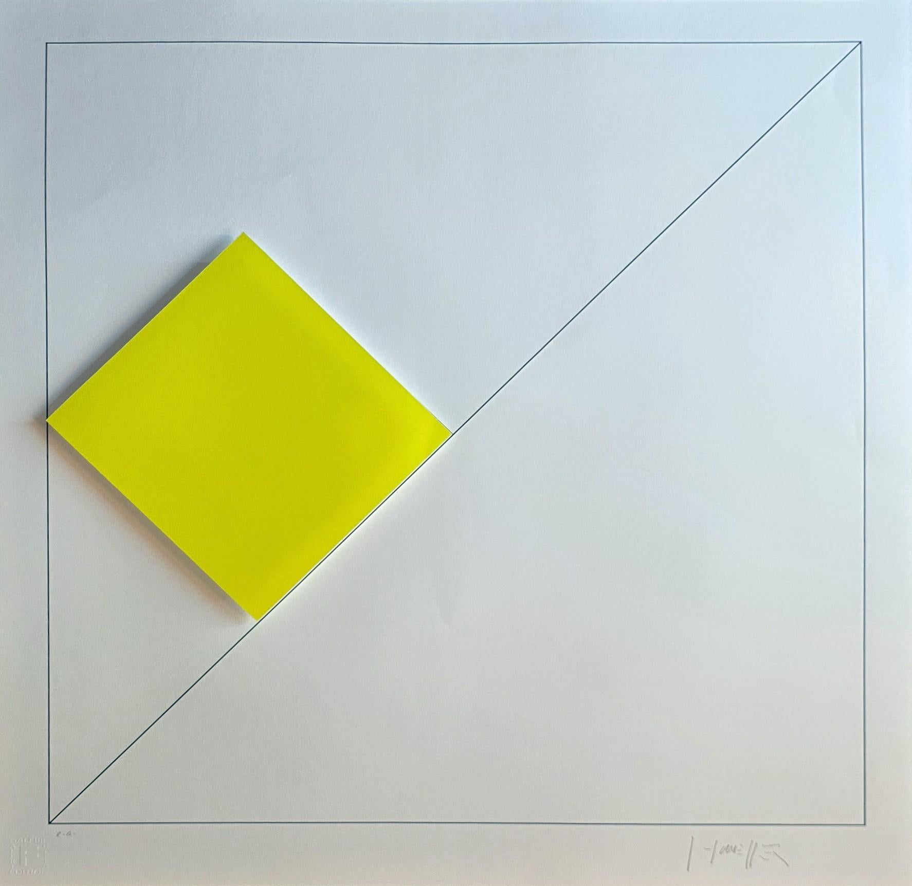 Gottfried Honegger Print - Concrete Geometric Abstract Composition with Yellow (~44% OFF LIST PRICE)