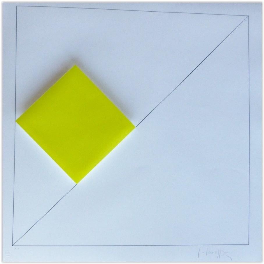 Concrete Geometric Abstract Composition with Yellow
