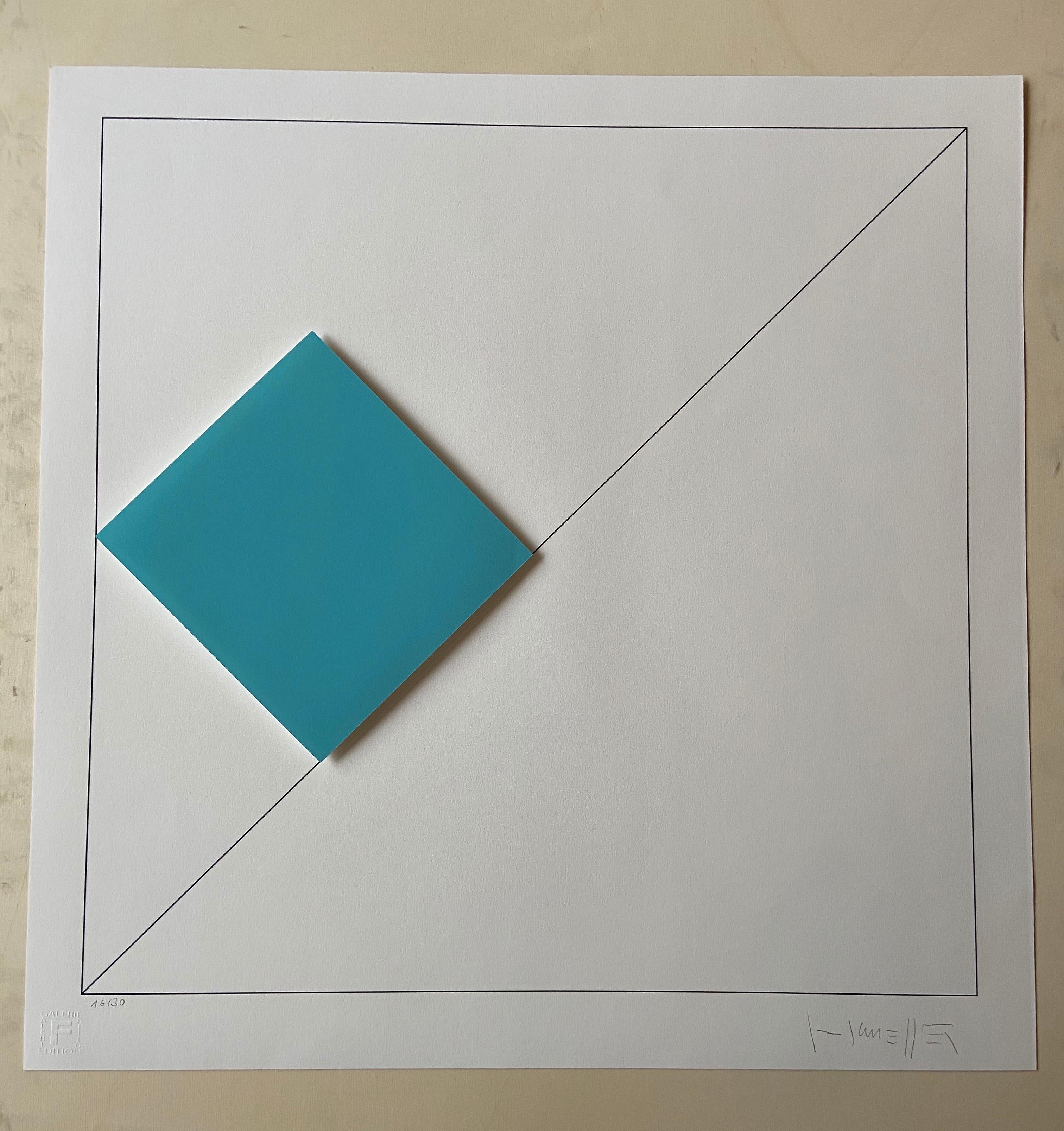 Gottfried Honegger Composition 1 3D square (light blue) 2015 For Sale 1