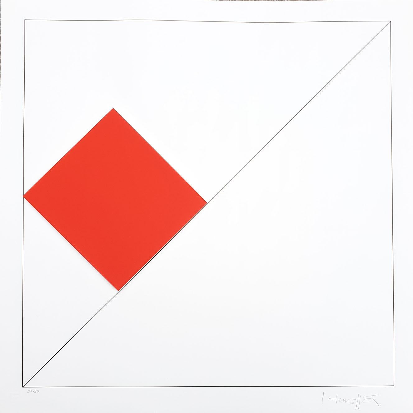 Gottfried Honegger
Composition 1 3D square (red) 
2015
Silkscreen print signed in pencil and numbered on 30 copies by the artist.
Dry stamp of the publisher in the margin at the lower left corner.
Condition: excellent; the work has never been