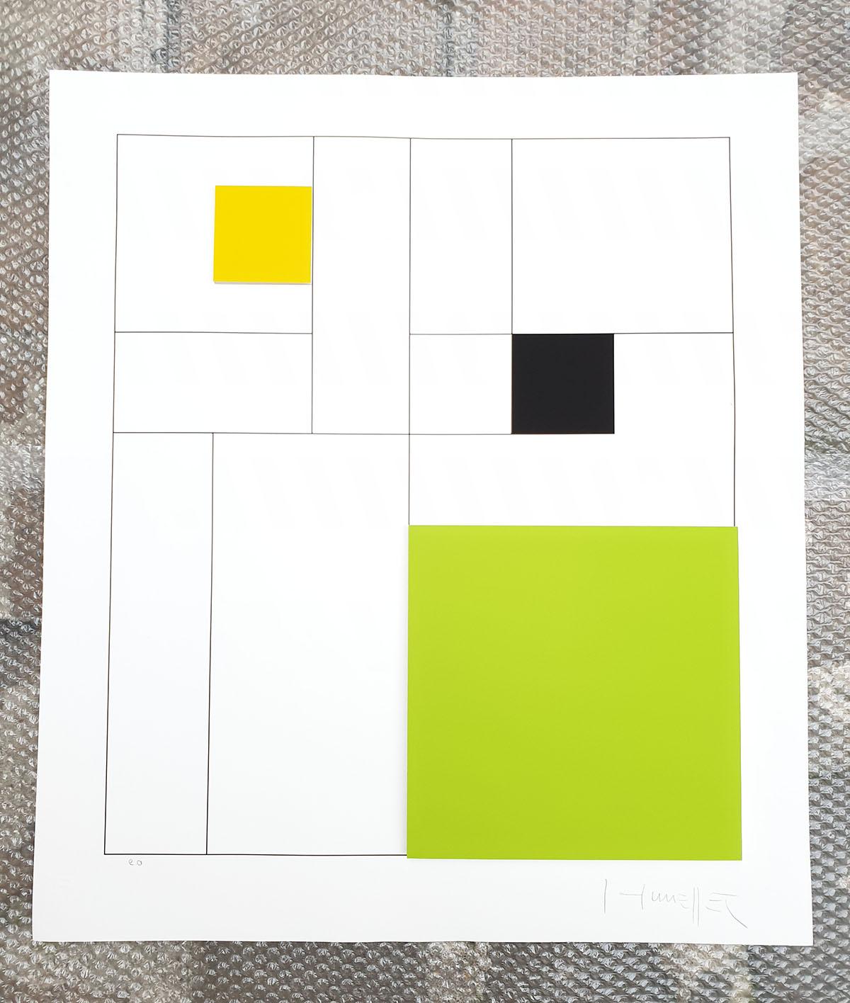 Composition Gottfried Honegger carrés 3D en 3D (vert, noir, jaune) 2015 en vente 1