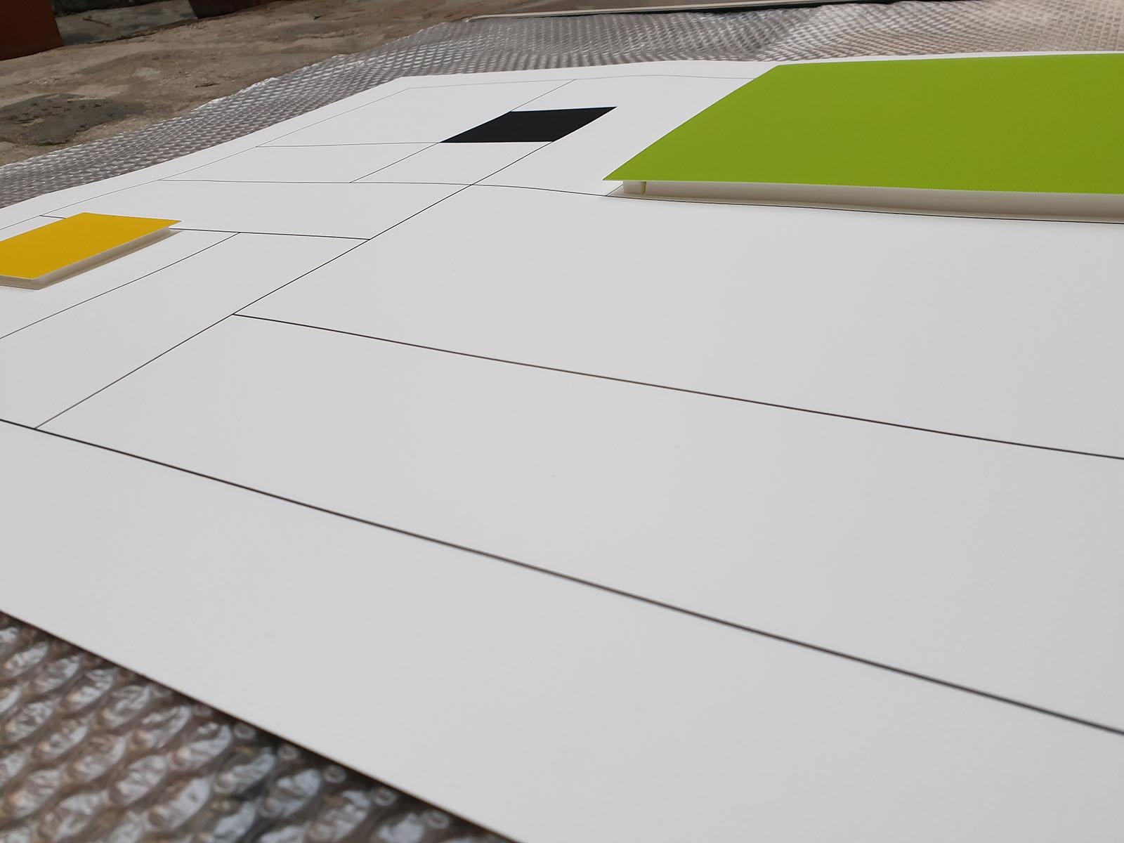 Composition Gottfried Honegger carrés 3D en 3D (vert, noir, jaune) 2015 en vente 3