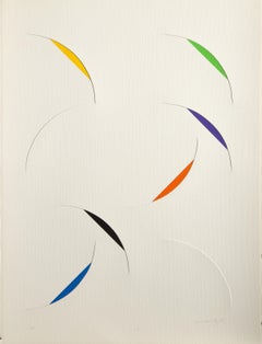 Kites in Sky, minimalistischer Siebdruck und Collage von Gottfried Honegger