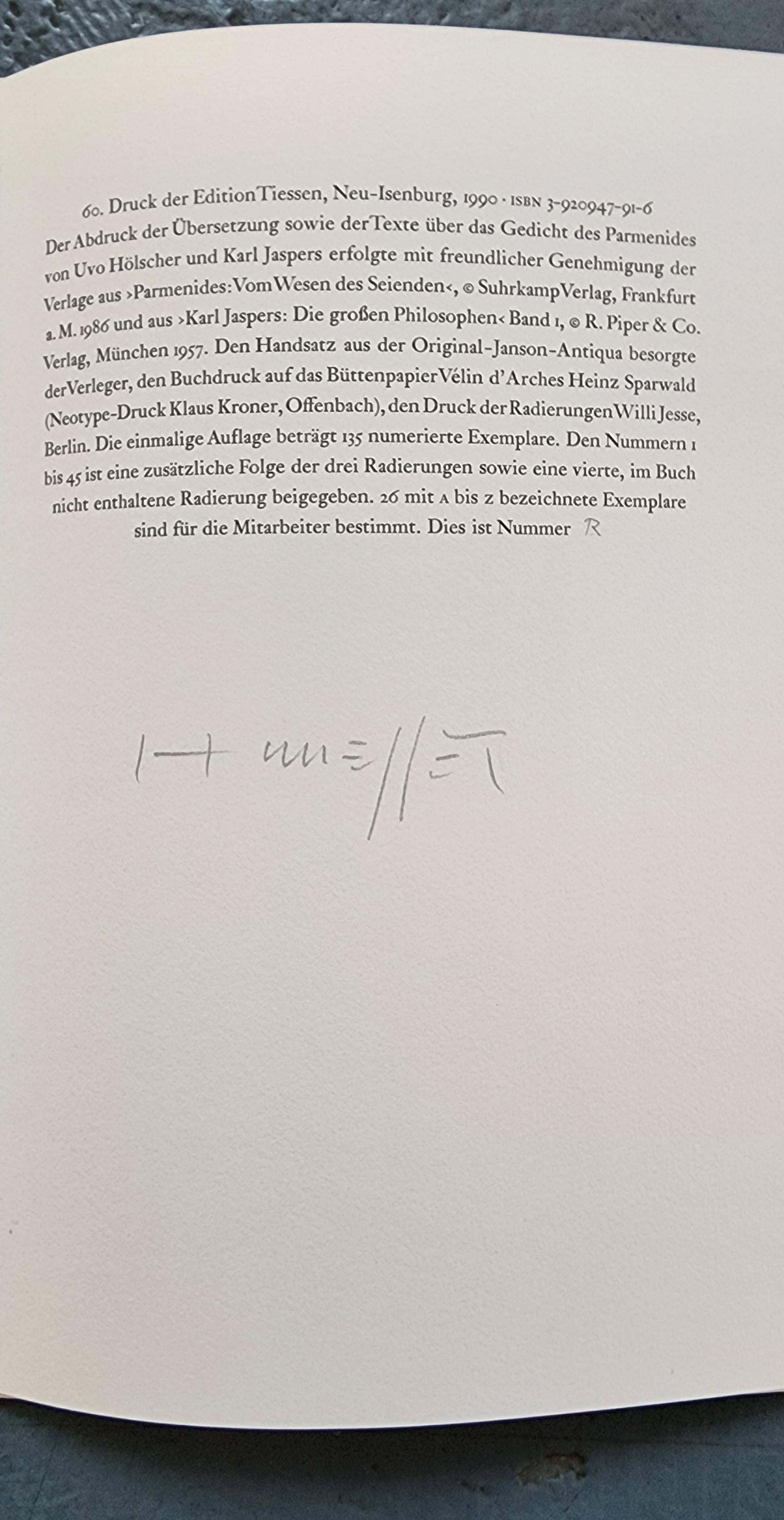Parmenides : Das Herz der Wahrheit. Fragmente. (Folio avec 3 eaux-fortes originales) en vente 2