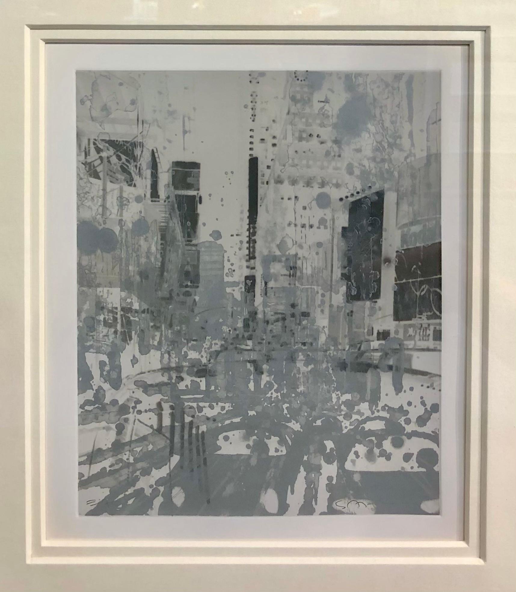 Black and White painted photographic print of New York City by signed by artist Gottfried Salzmann. This is a rare Artist's Proof, marked 