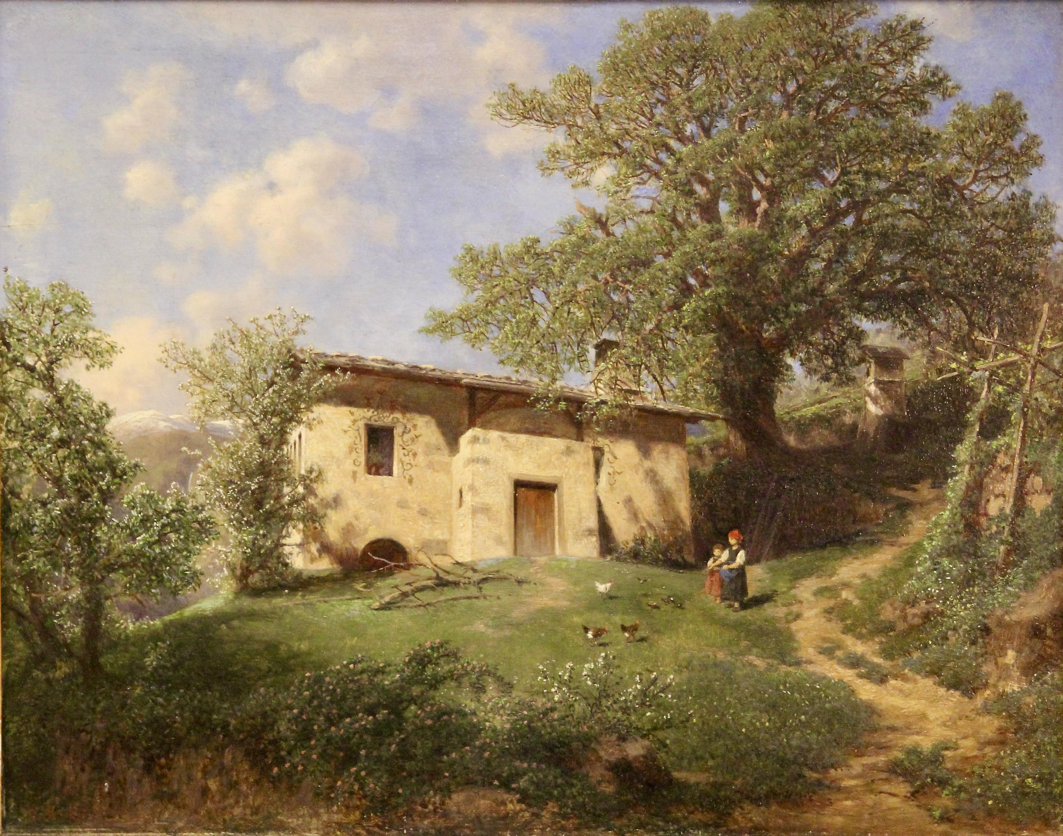 Gottfried Seelos, Antique Oil painting "Home of Walther von der Vogelweide"