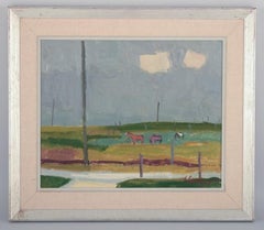 Gotthard Sandberg, Swedish artist. Oil on board.  Modernist landscape