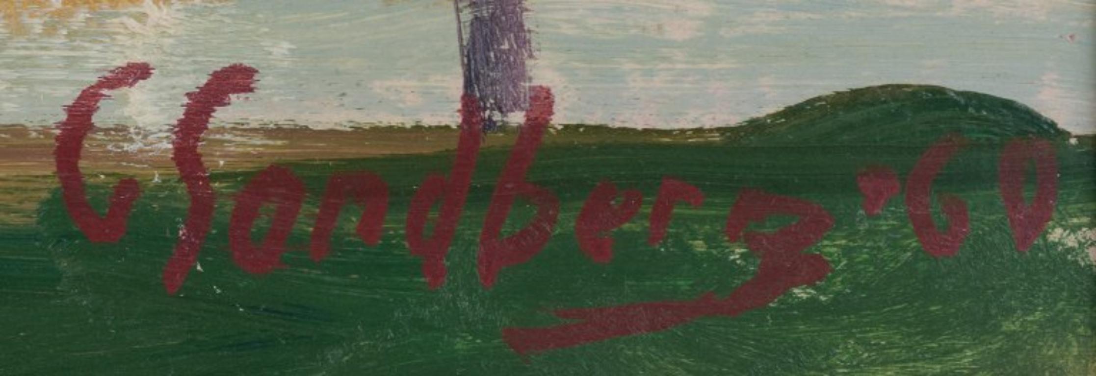 Mid-20th Century Gotthard Sandberg, Swedish artist. Oil on board.  Modernist landscape For Sale