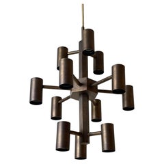 Gotthold Schönwandt Attributed 12-Light Brass Chandelier, Germany, 1960s