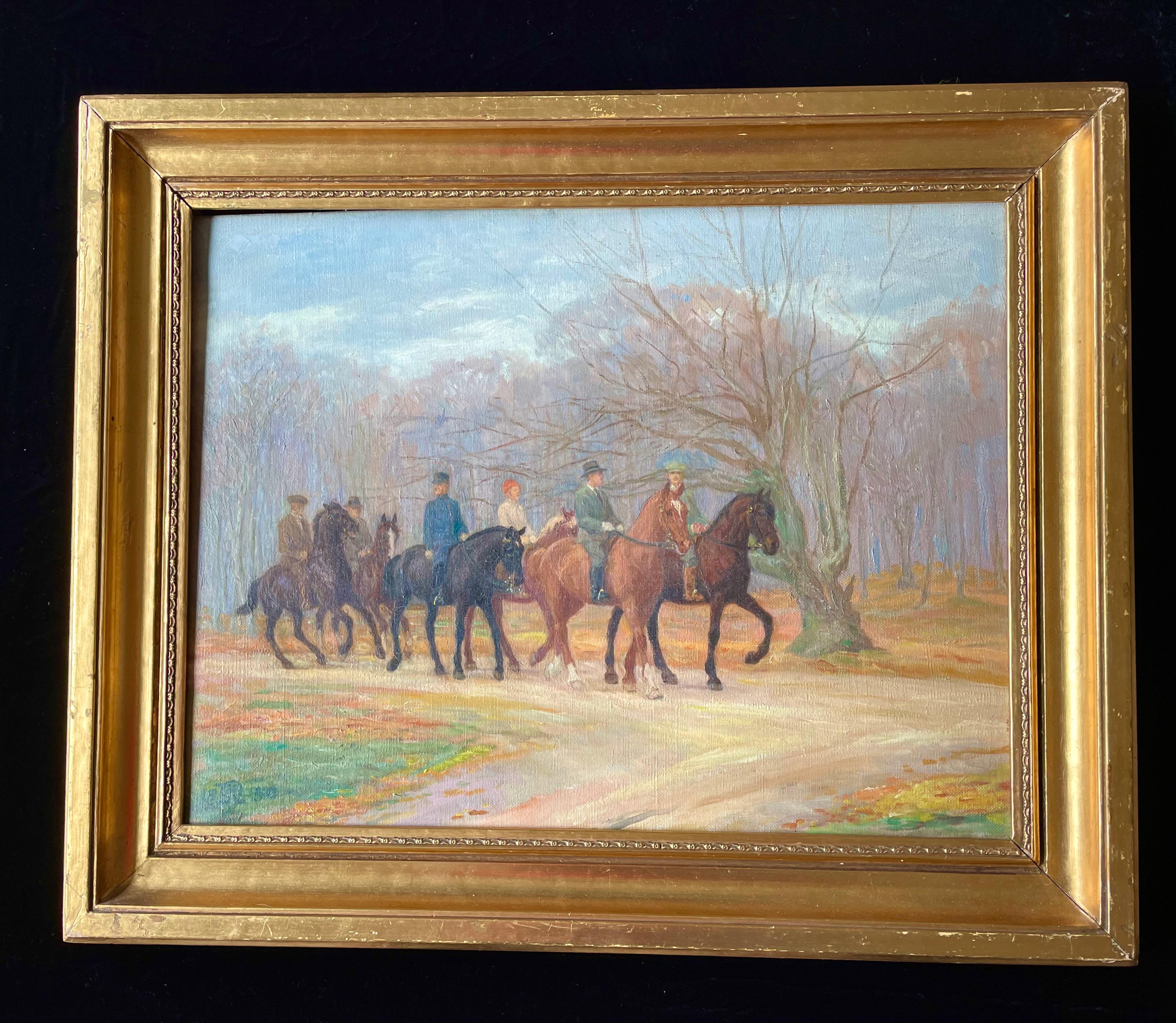 Gottifried Hansen Animal Painting - 1930 King Christian of Denmark Riding Out.  Oil Painting