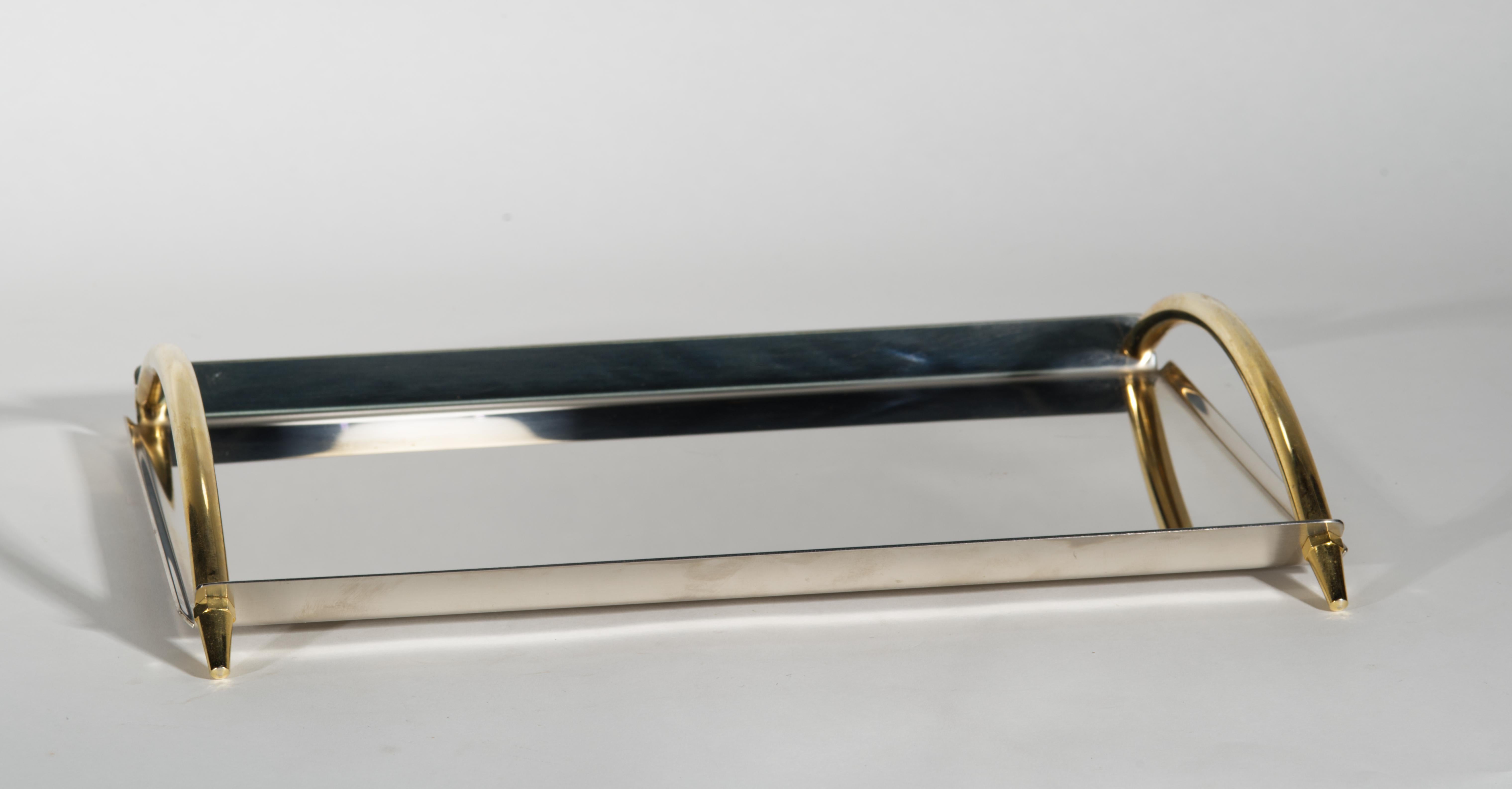 Gottinghen Serviertablett aus Edelstahl und Bronze mit Griffen, Italien 1970er Jahre (Moderne der Mitte des Jahrhunderts) im Angebot