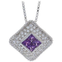 Gottlieb Amethyst 
Diamond Cluster Halo Pendant Necklace White Gold 14k 1.05ctw