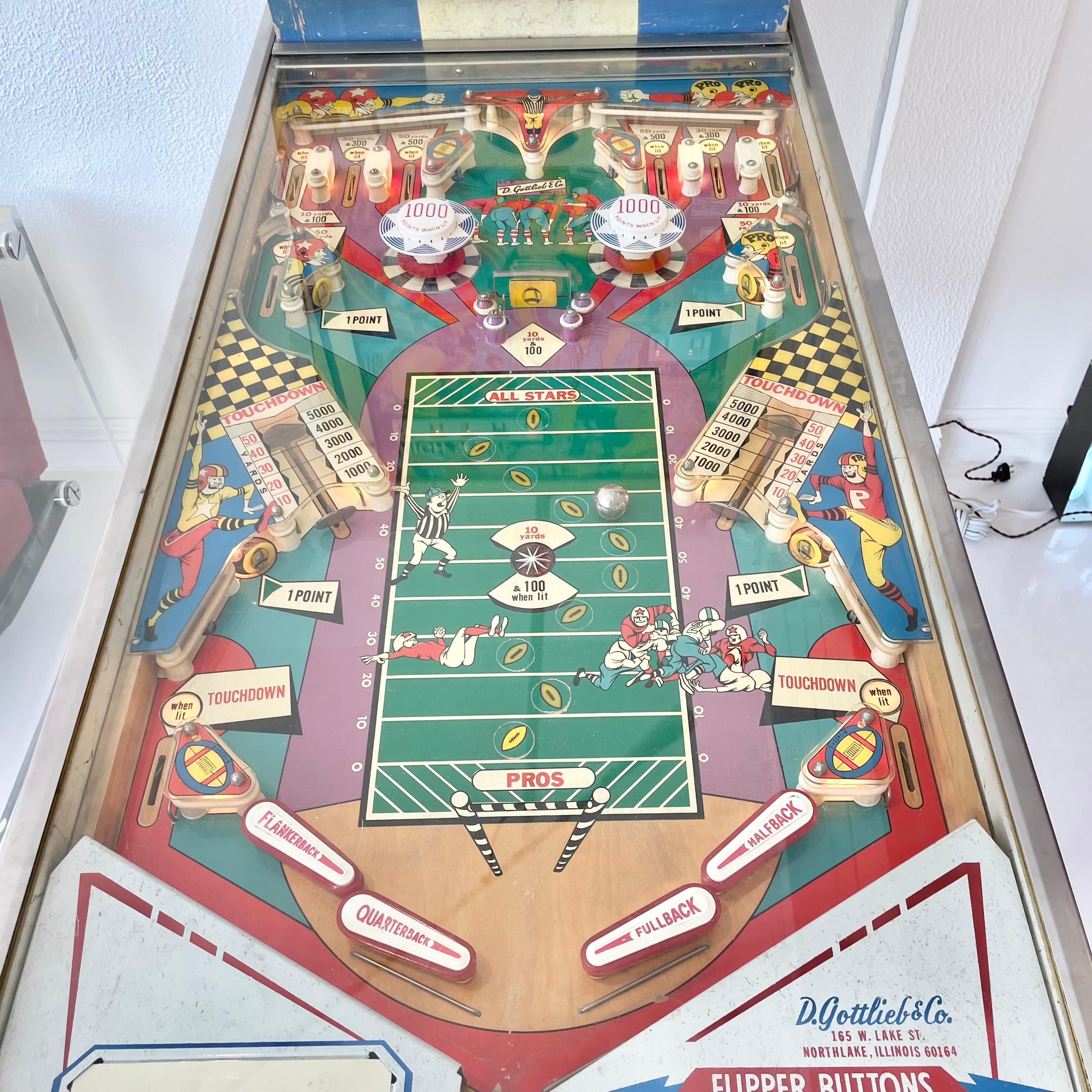 Glass Gottlieb's Pro Football Pinball Arcade Game 1973