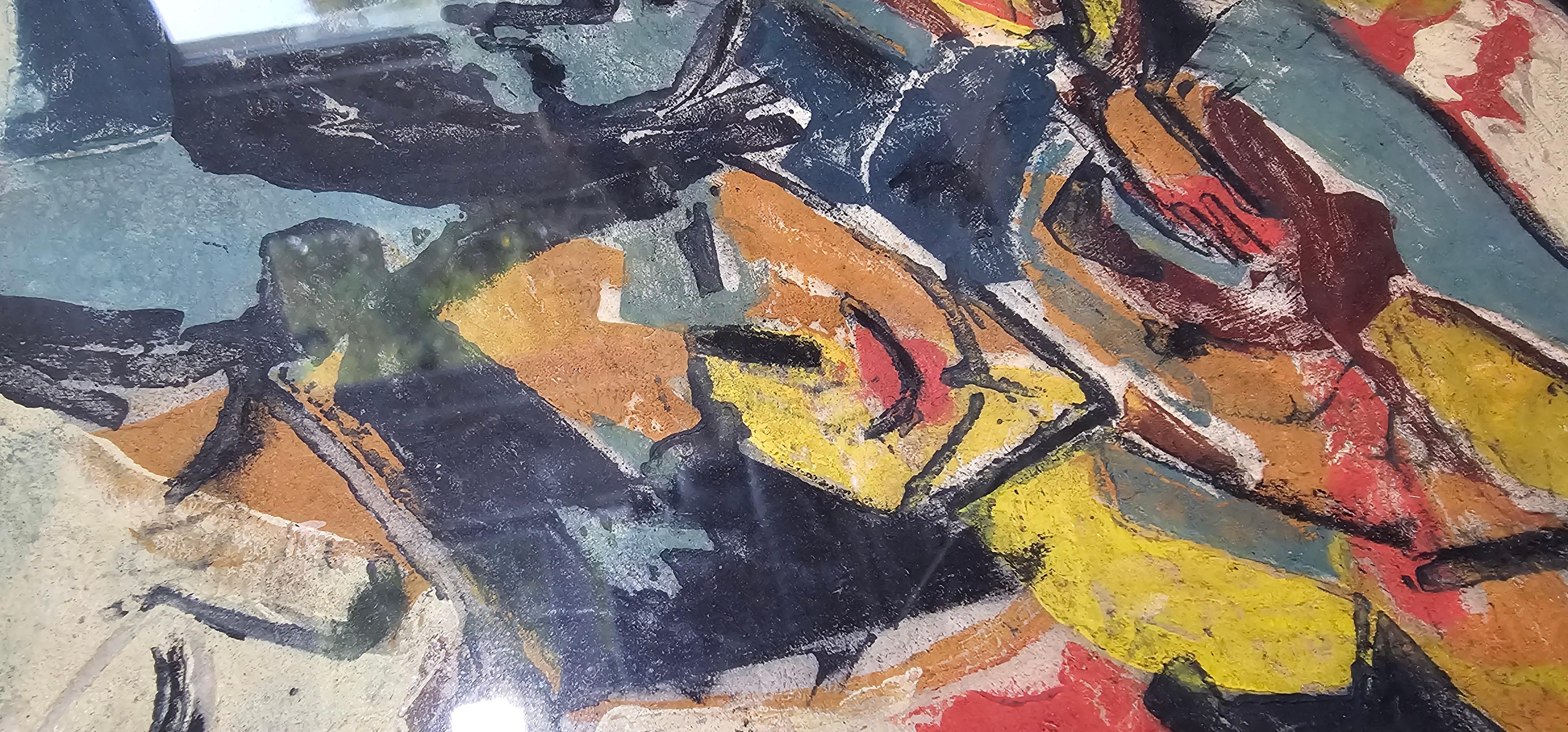 Dies ist eine sehr schöne Gouache Arbeit von der deutschen Künstlerin Lotte Wolf Koch. Der Künstler wurde 1909 in Deutschland geboren und studierte in Nürnberg. Künstlerisch wurde sie von den deutschen Expressionisten beeinflusst und schuf Werke von