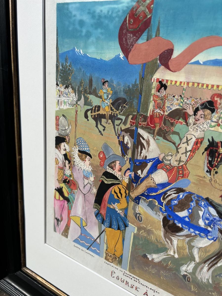 Gouache von Paul Mirat - „Race for the Ring of Henry of Navarre“ (Französisch) im Angebot