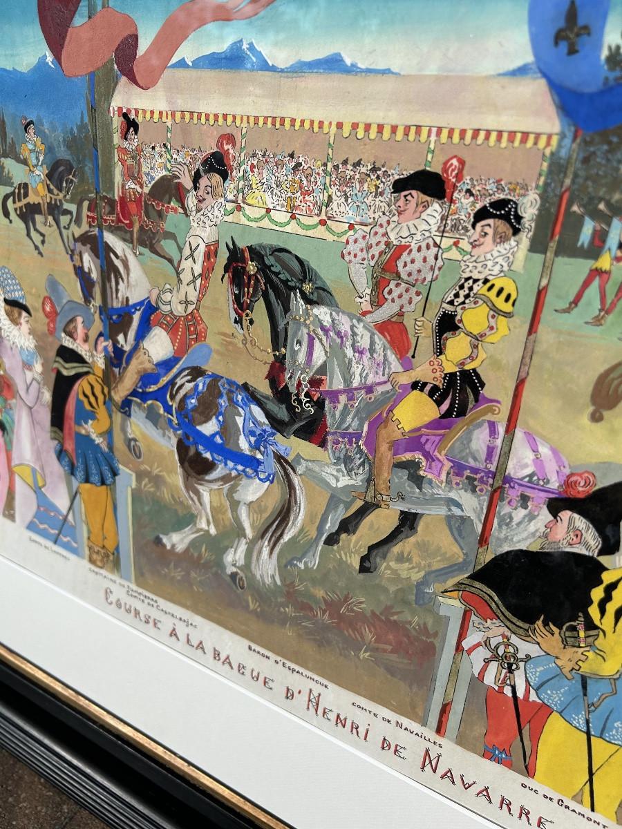 Gouache von Paul Mirat - „Race for the Ring of Henry of Navarre“ (Handbemalt) im Angebot