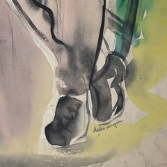 Gouache Contemporary Portrait Painting of a Woman Helen Wagner Malta 1930s