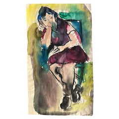 Pintura al gouache contemporánea Retrato de mujer Helen Wagner Malta Años 30
