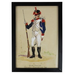 Gouache enhanced Drawing Full Dress Grenadier Imperial Garde 20th century France