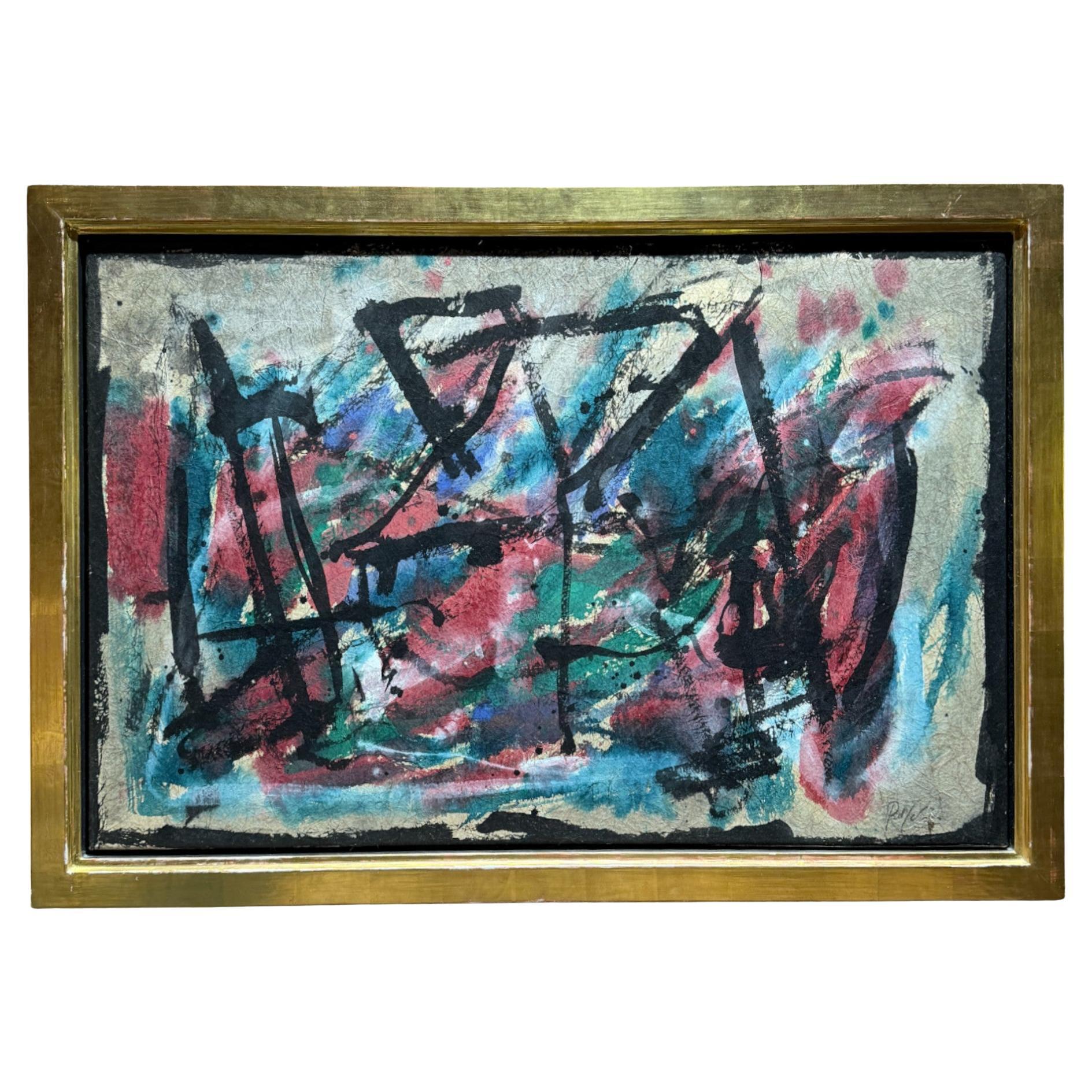 Gouache in gold frame by Robert Jacobsen